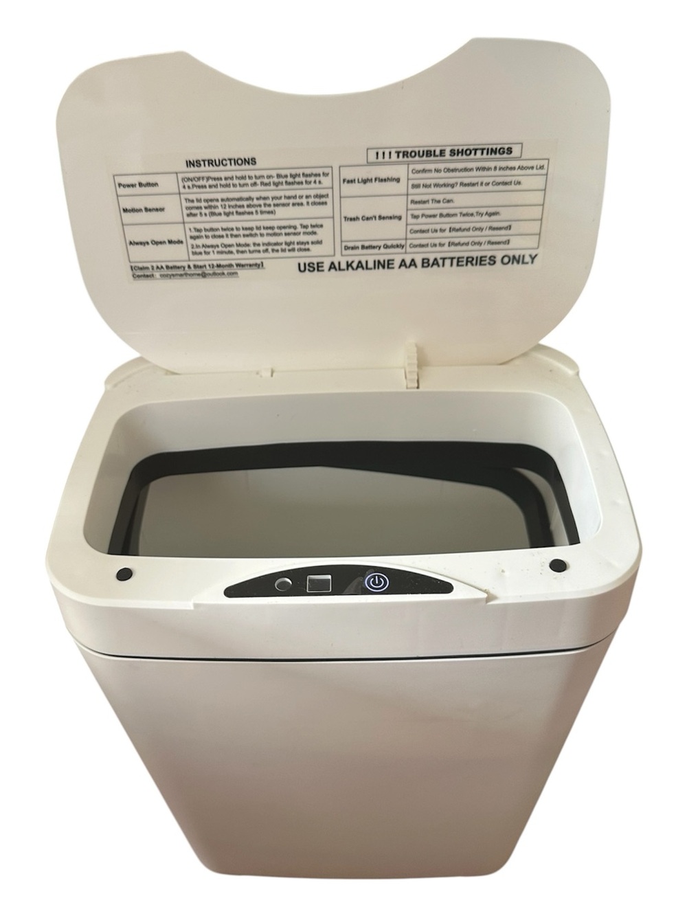 White Motion-Activated Bathroom Trash Can with Sensor Lid
